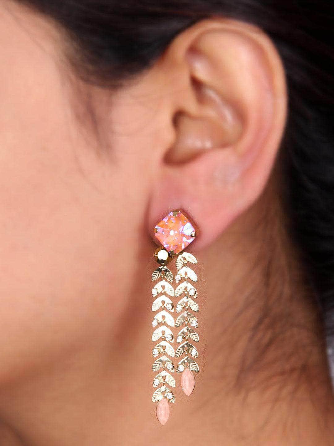 Ishhaara Crystal Double Trail Earrings Pink