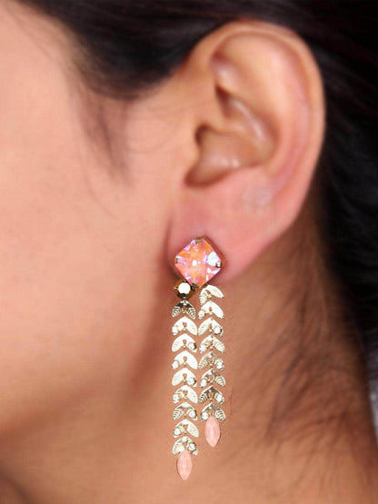Ishhaara Crystal Double Trail Earrings Pink
