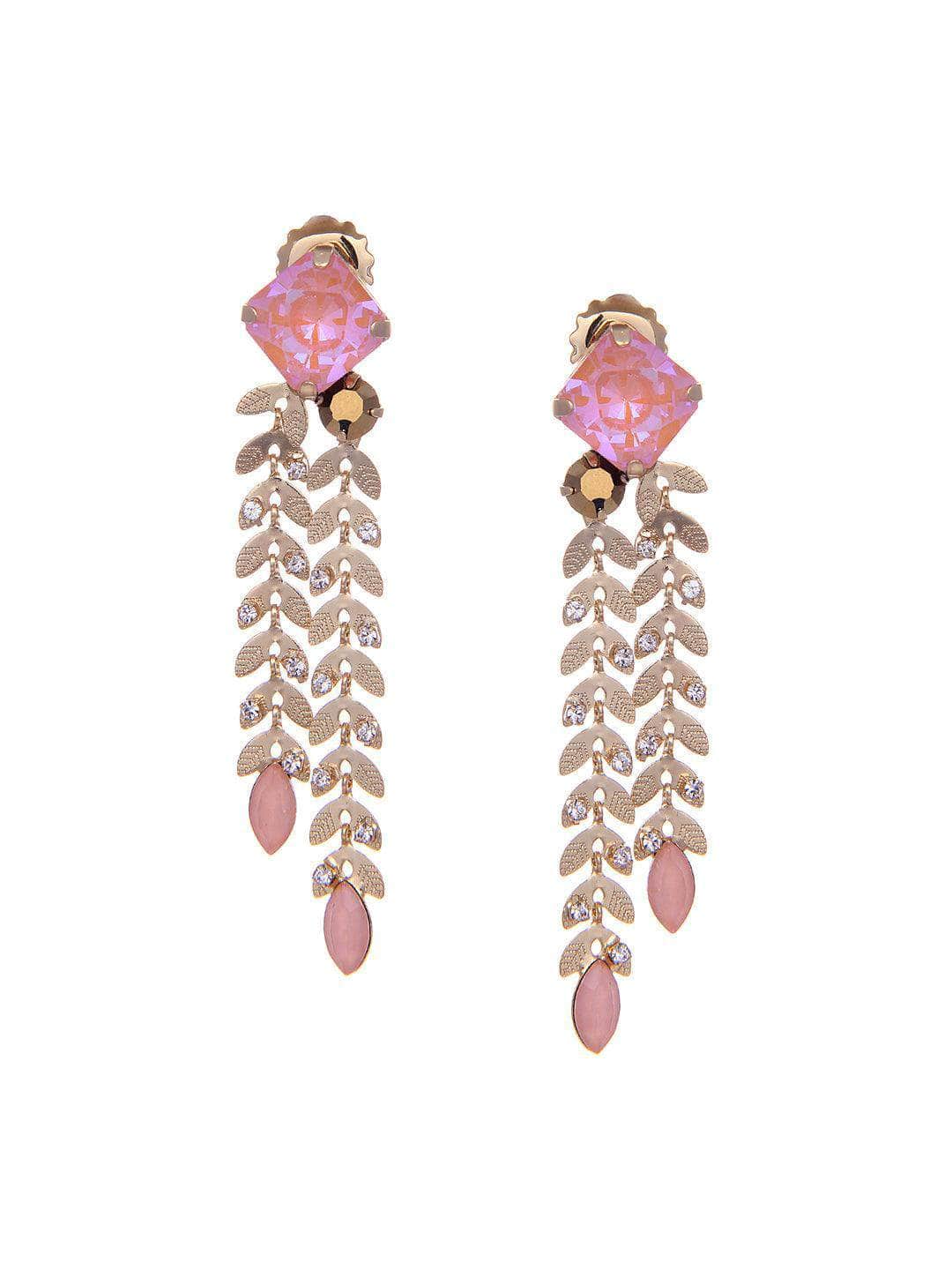 Ishhaara Pink Crystal Double Trail Earrings - Pink