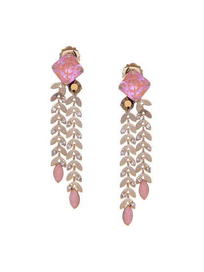 Ishhaara Crystal Double Trail Earrings Pink