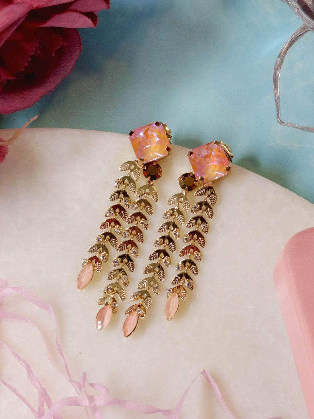 Ishhaara Crystal Double Trail Earrings Pink