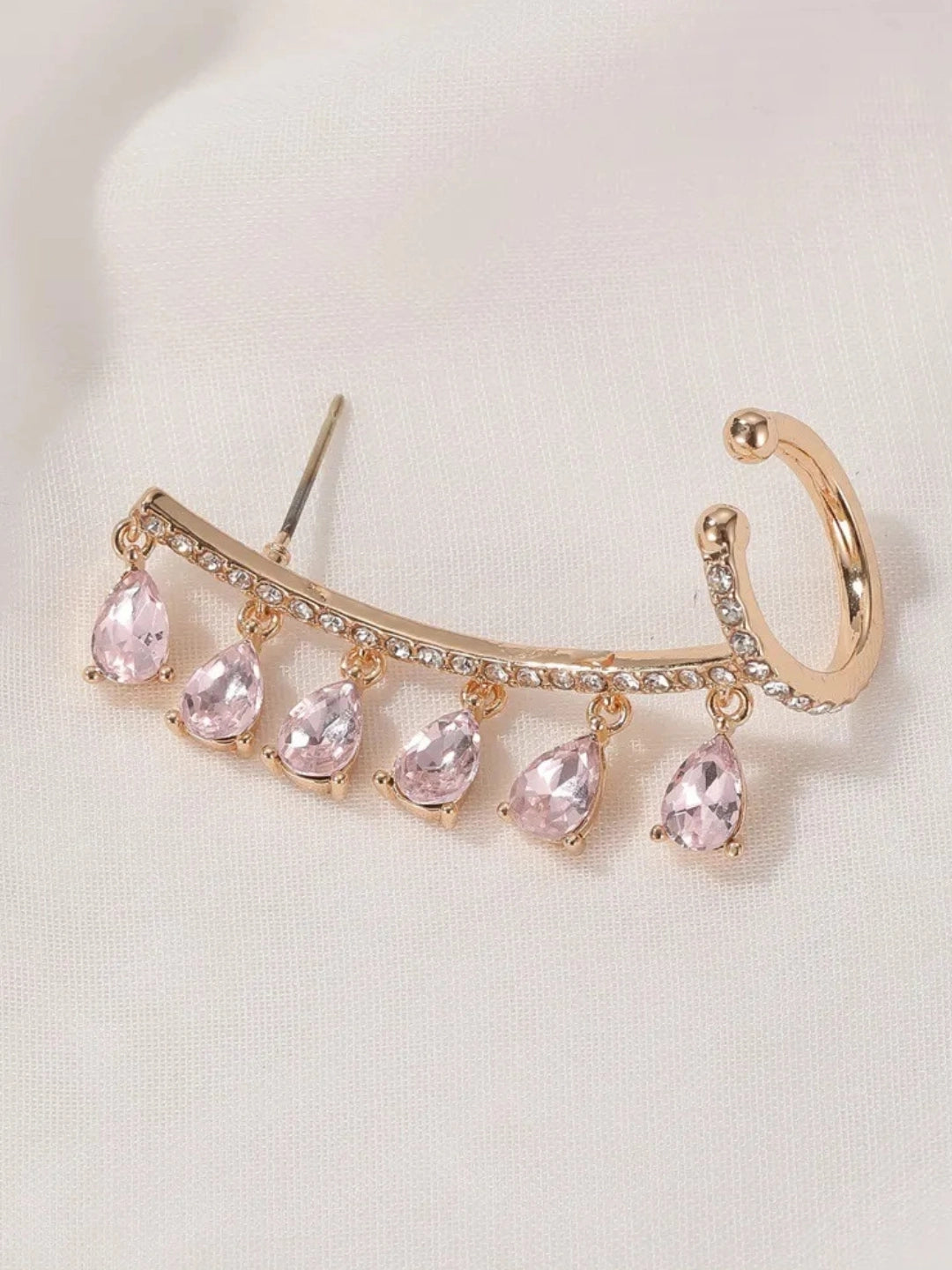Ishhaara Pink Crystal Drop Earcuff Earrings