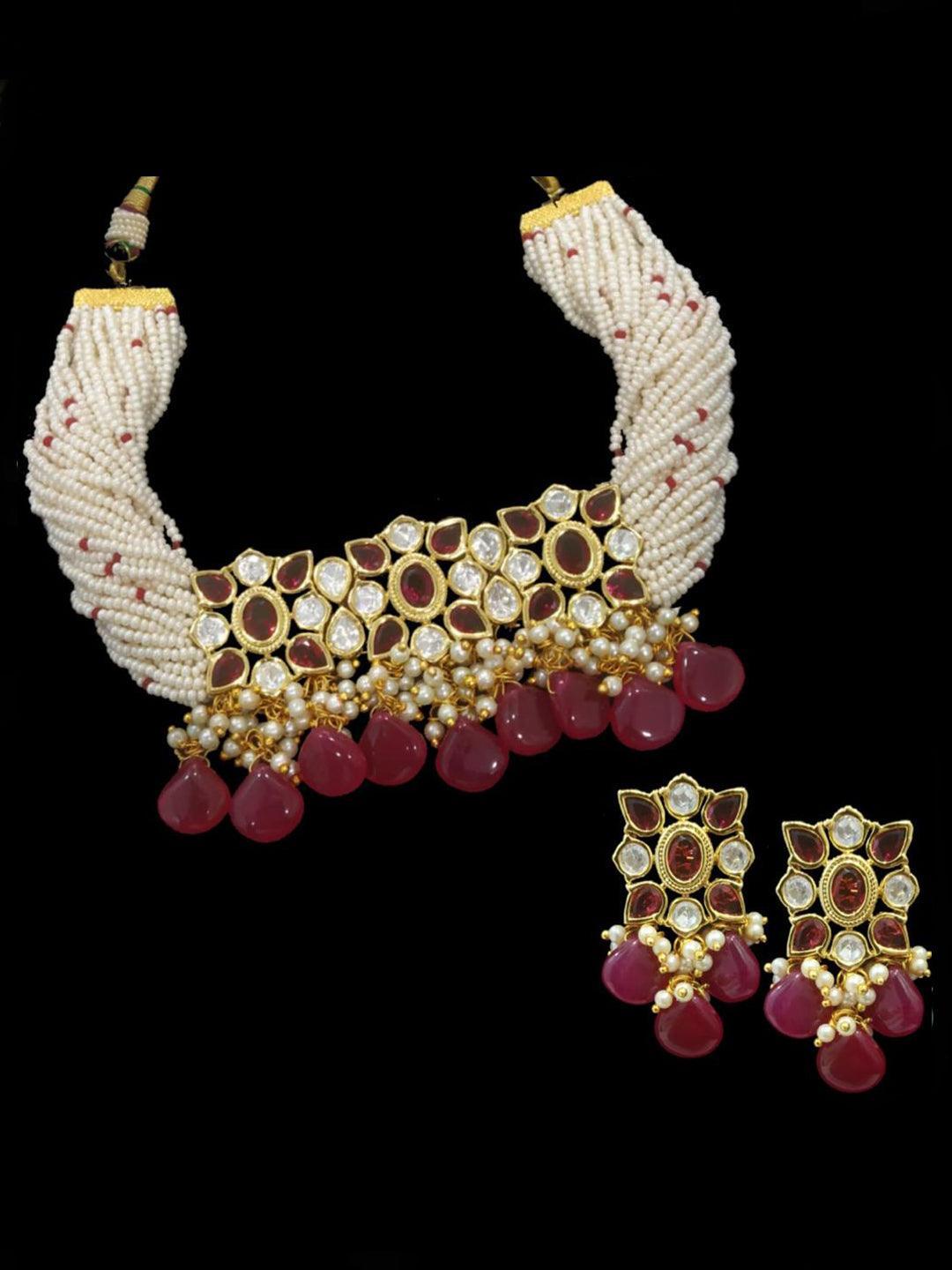 Ishhaara Crystal Faux Pearl Choker Necklace Set