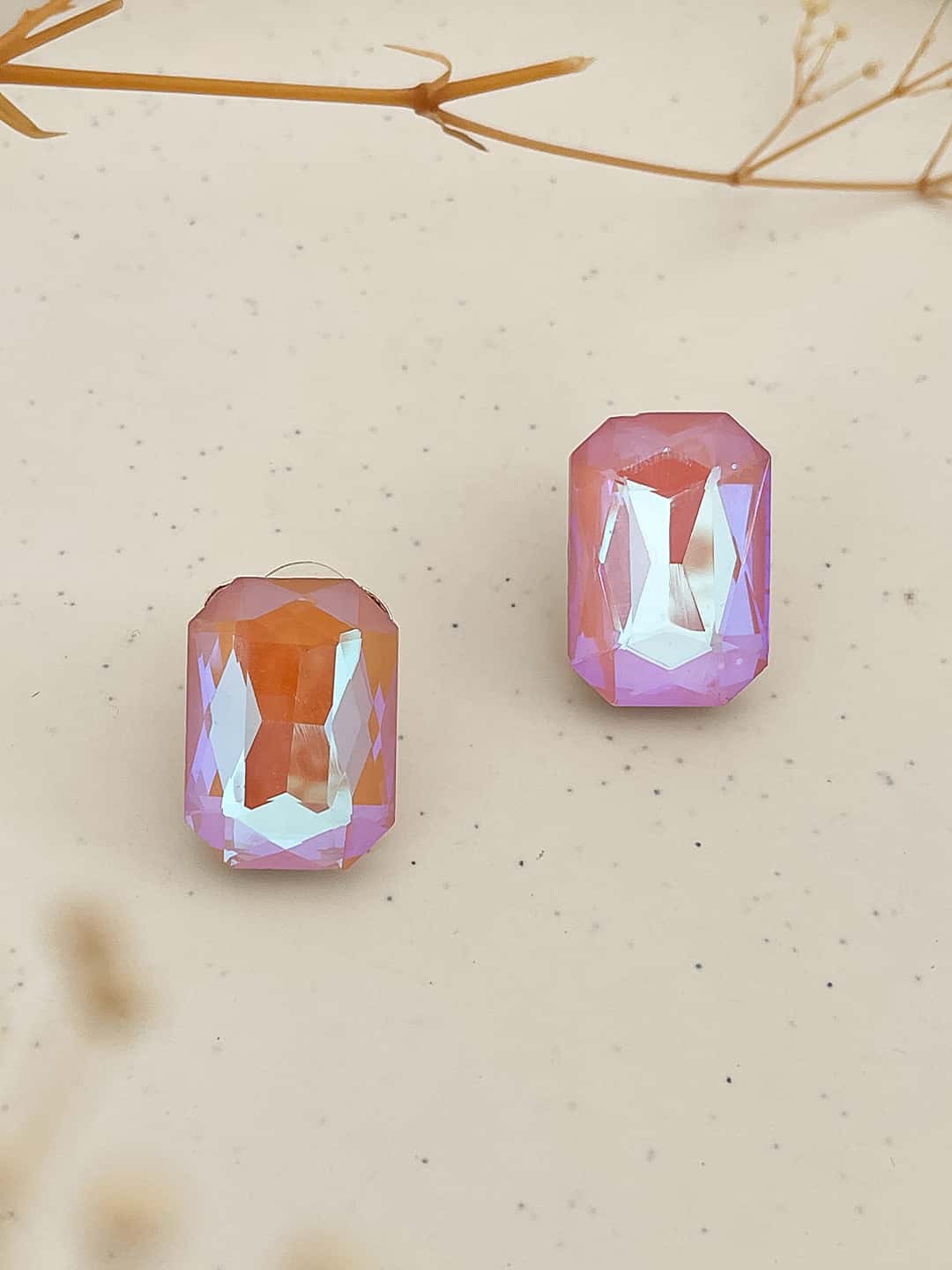 Ishhaara Pink Crystal Rectangle Earrings
