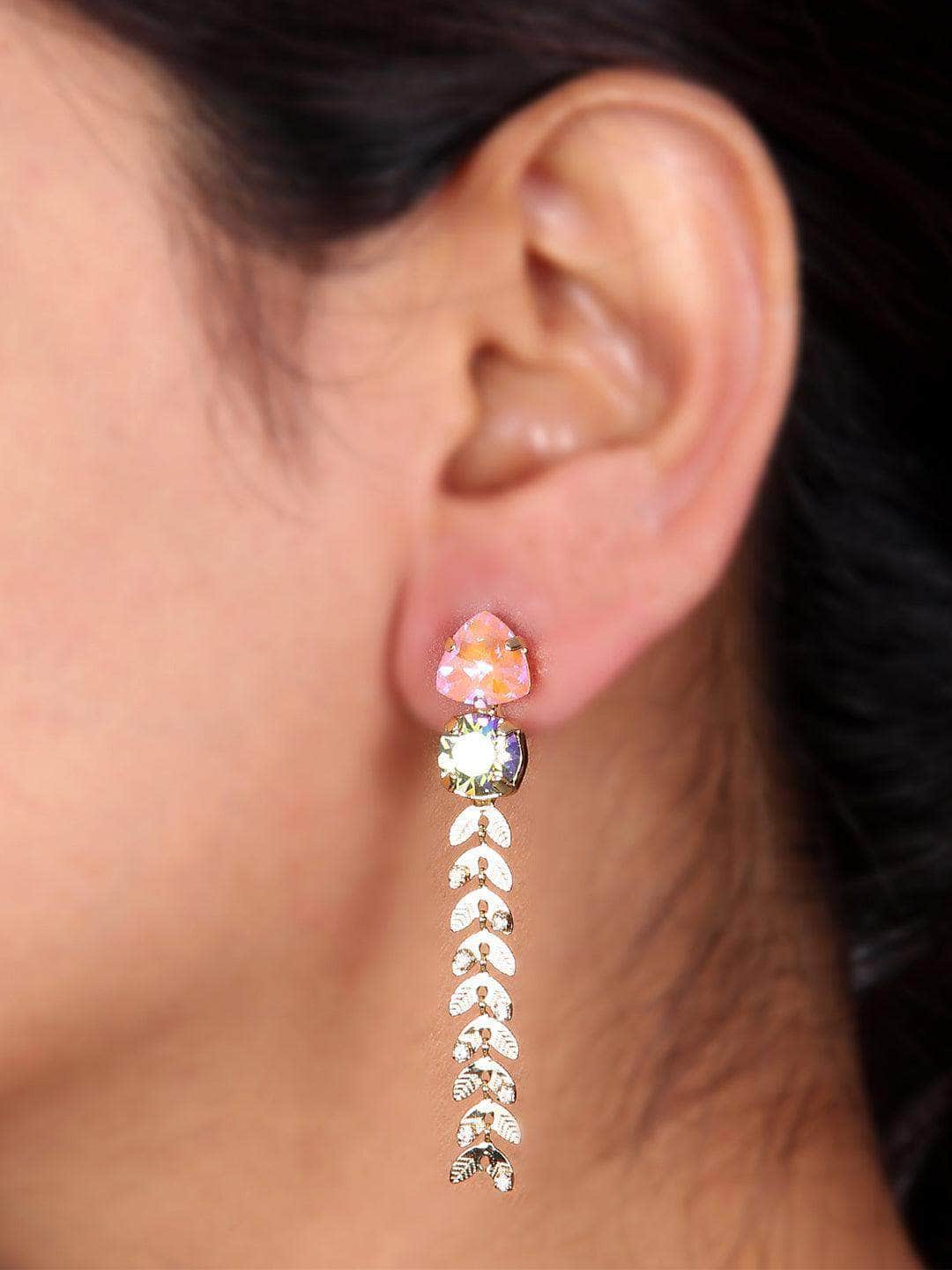Ishhaara Pink Crystal Trail Earrings - Pink