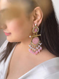 Ishhaara Pink Cutwork Chandbali Earrings