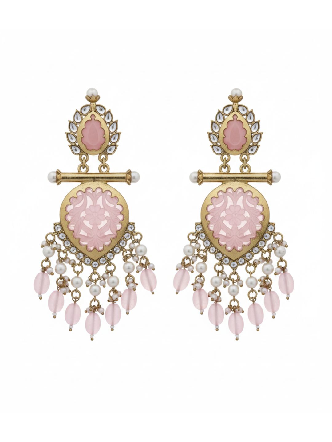 Ishhaara Pink Cutwork Chandbali Earrings