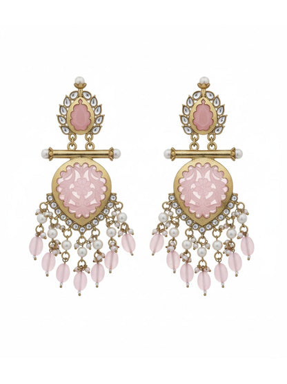 Ishhaara Pink Cutwork Chandbali Earrings