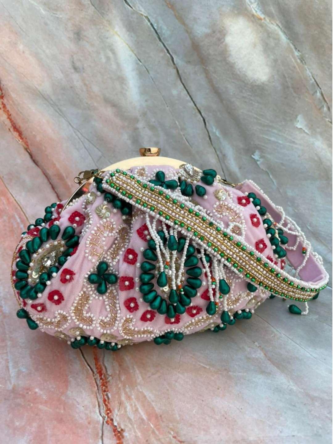 Ishhaara Pink Designer Half Frame Clutch