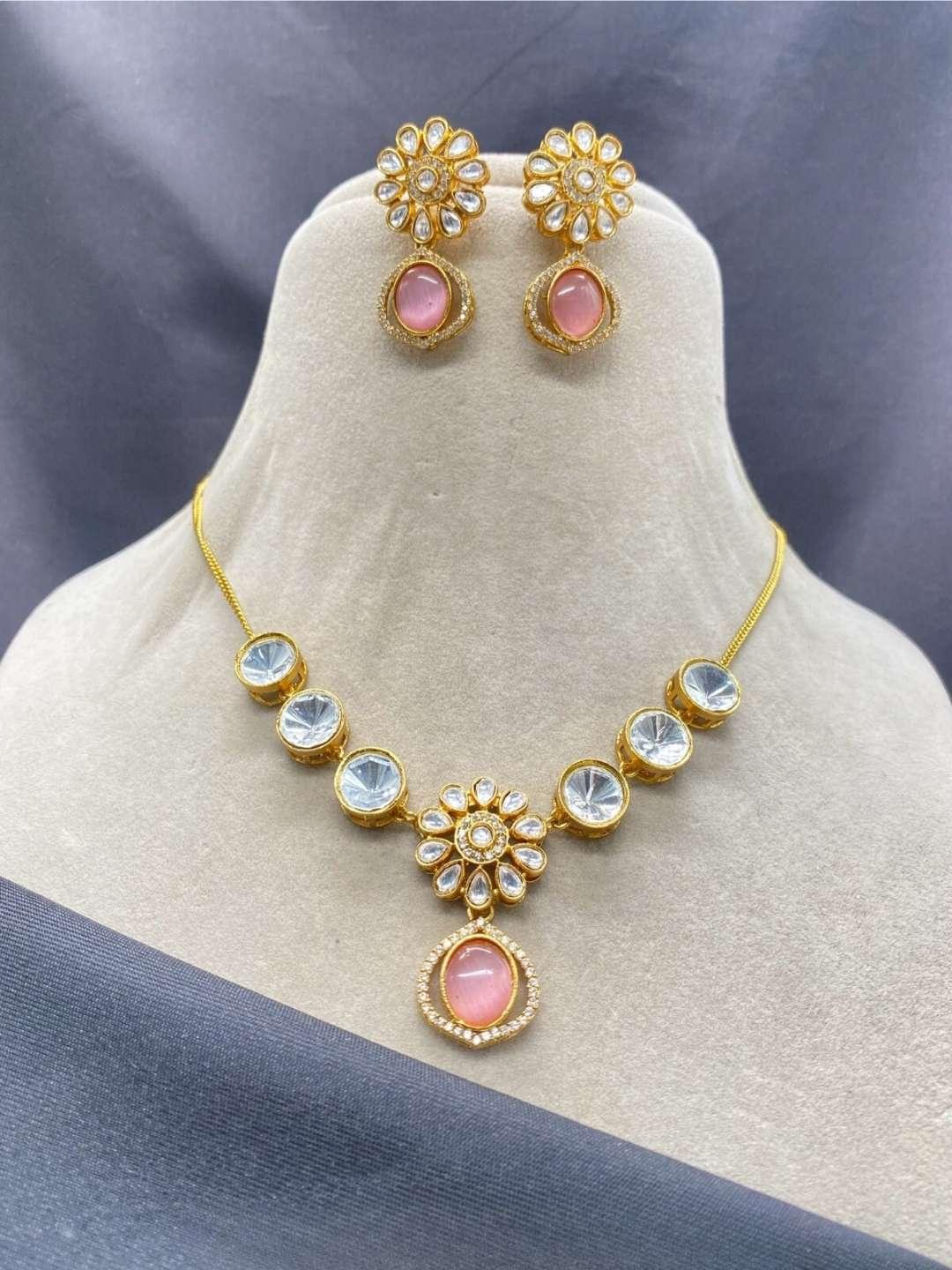 Ishhaara Pink Designer Kundan Polki Party Necklace