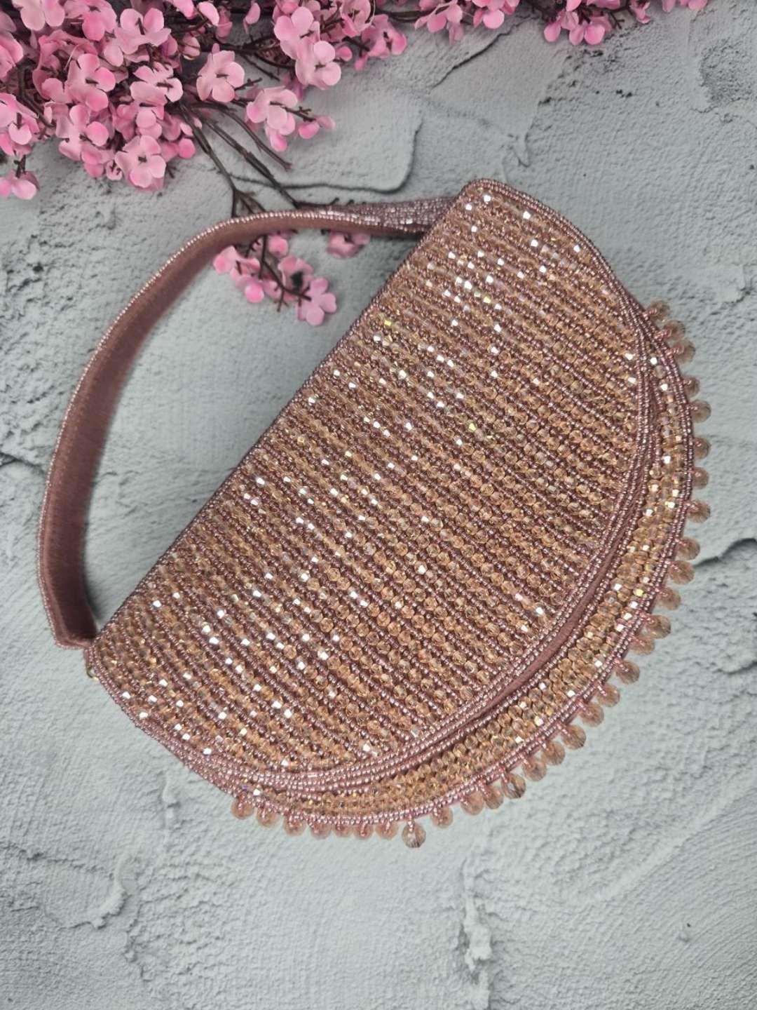 Ishhaara Pink Designer Moon Flap Clutch Bag 