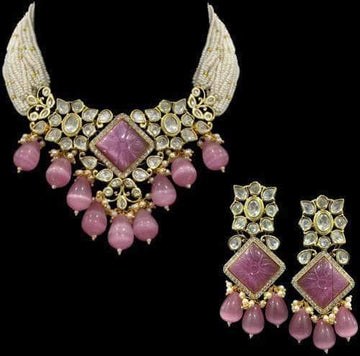 Ishhaara Pink Diamond Carded Stone Polki Necklace Set