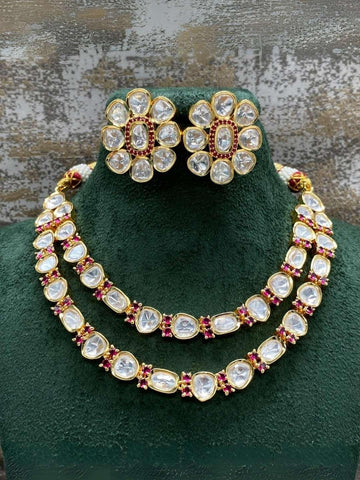 Ishhaara Pink Double Layered Intricate Kundan Necklace