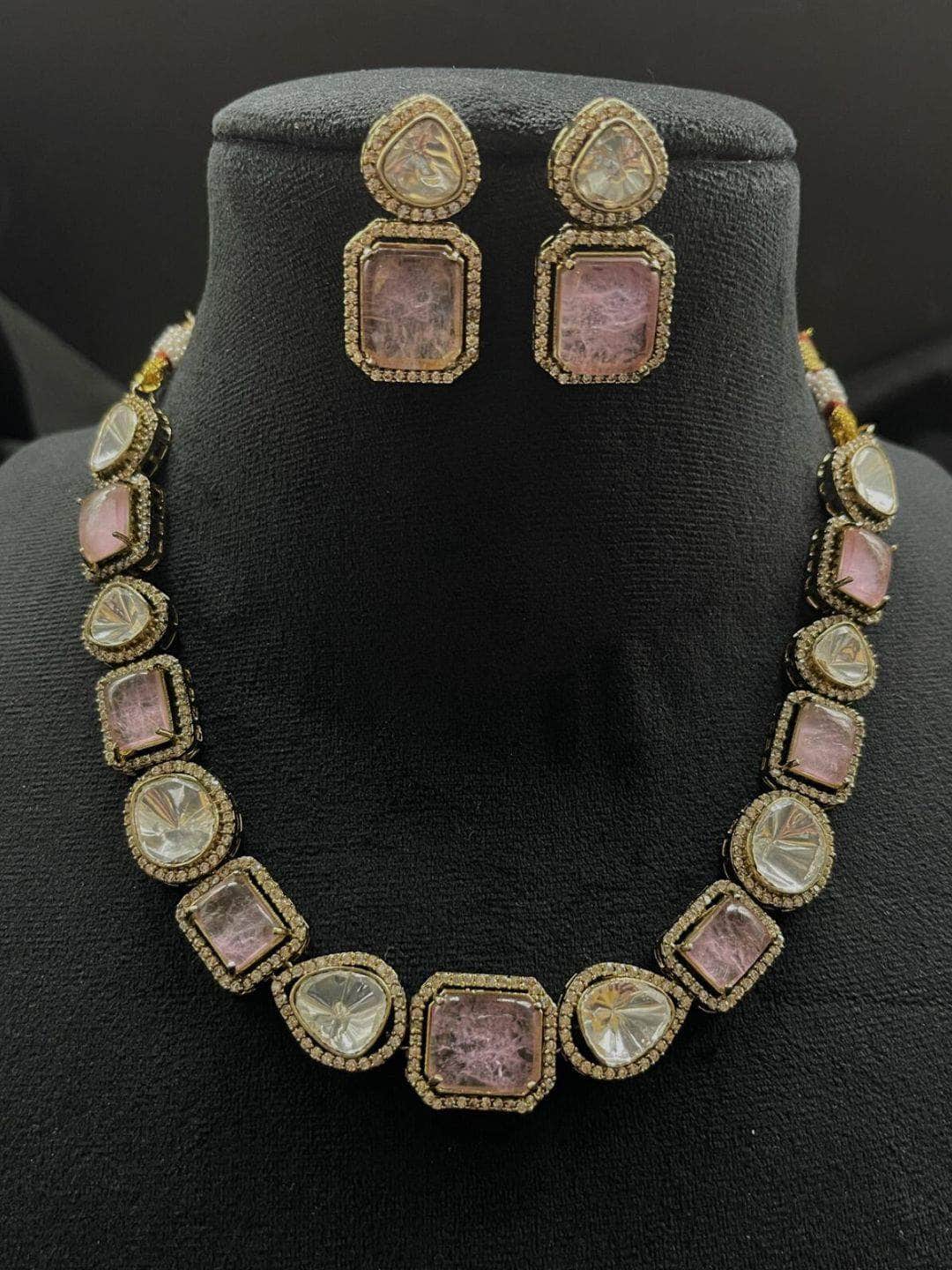 Ishhaara Pink Doublet Stone & Moissanite Necklace Set