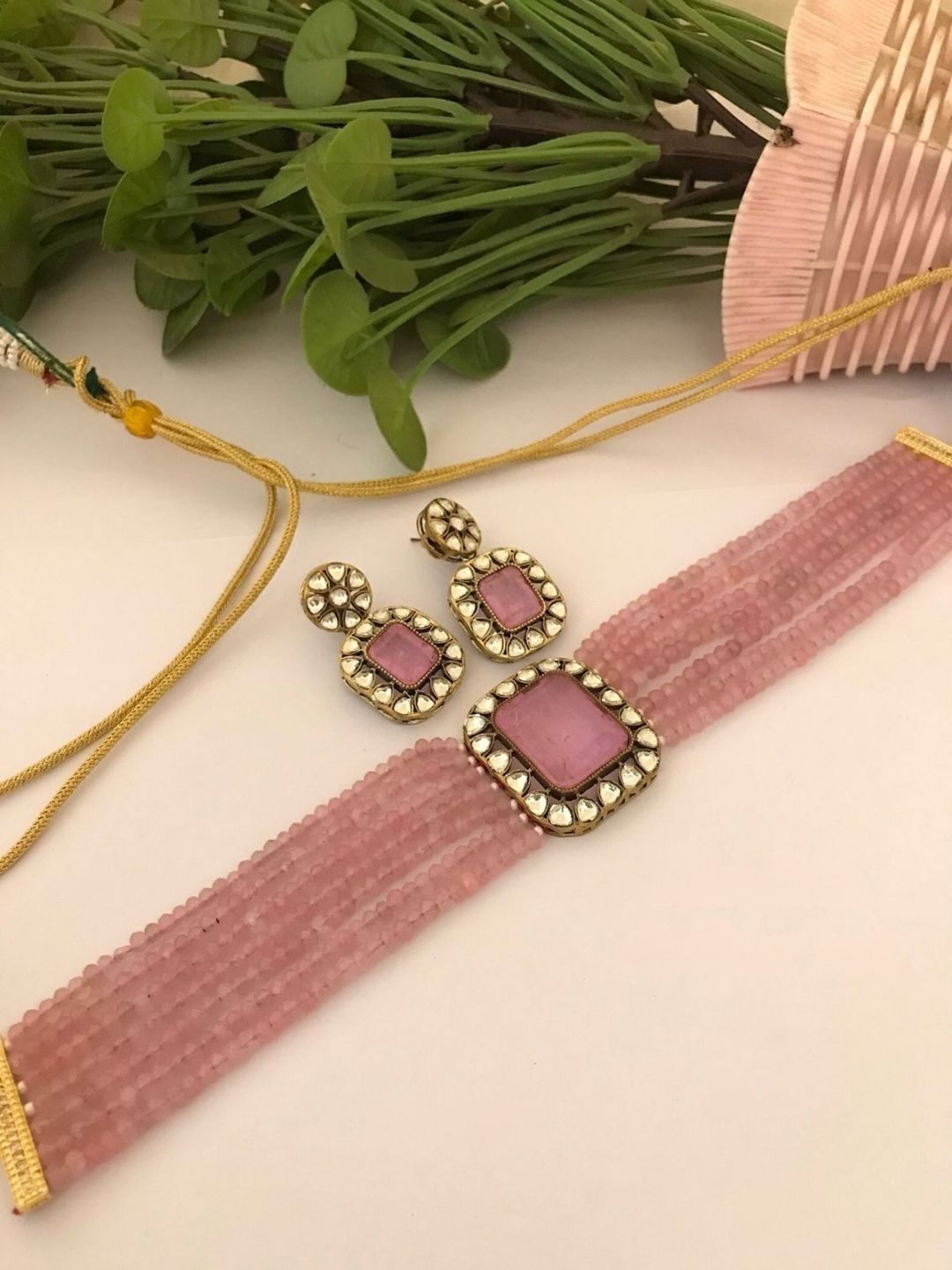 Ishhaara Pink Doublet Stone Studded Kundan Choker Set