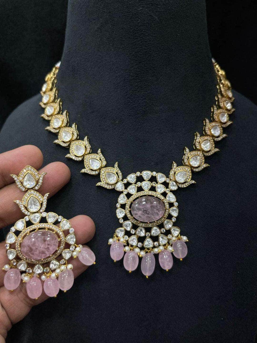 Ishhaara Pink Doublet Stone Uncut Polki Necklace Set