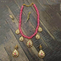 Ishhaara Pink Drop Antique Beads Necklace And Earring Set