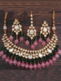 Ishhaara Drop Kundan Coral Necklace Earring And Teeka Set