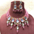 Ishhaara Pink Drop Meena Kundan Beads Necklace