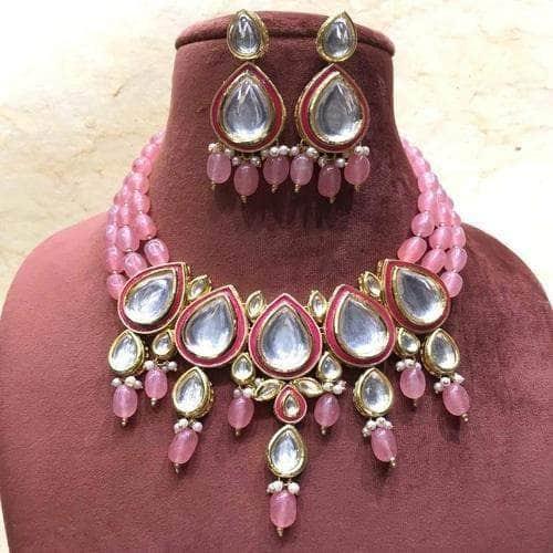 Ishhaara Blue Drop Meena Kundan Beads Necklace