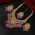 Ishhaara Pink Drop Meena Kundan Necklace Earring And Teeka Set