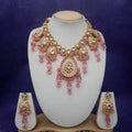 Ishhaara Pink Drop Meena Pendant Kundan Necklace And Earring Set
