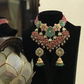 Ishhaara Pink Drop Pendant Choker With Jumki Earring