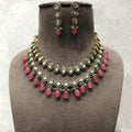Ishhaara Pink Dual Layered AD Victorian Necklace Set