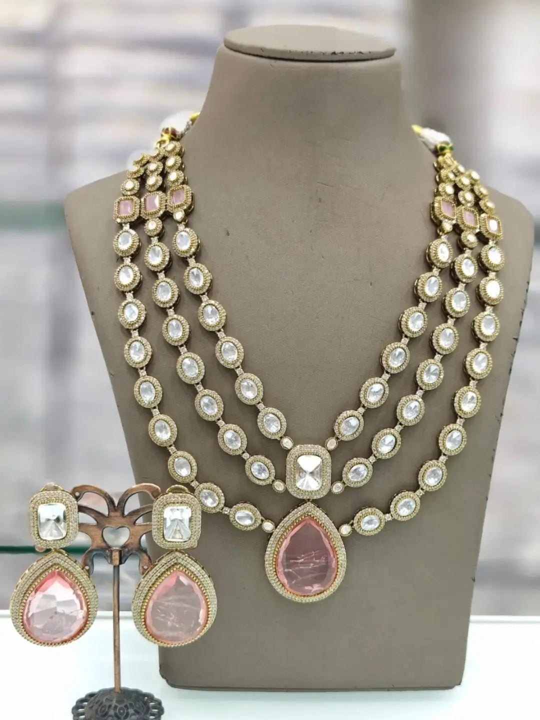 Ishhaara Pink Elegant 3 Layer Victorian Ad Haram With Gemstones