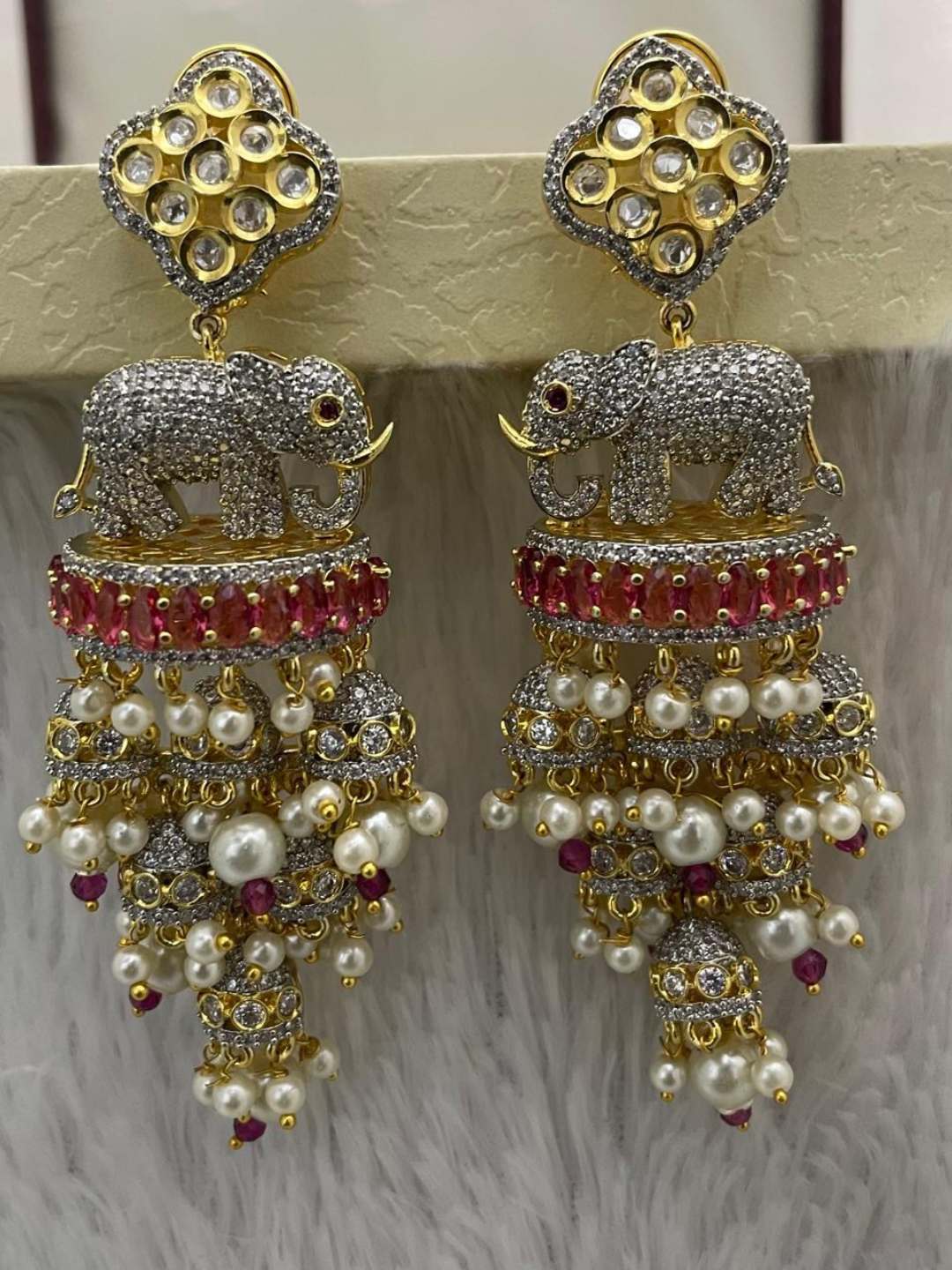 Ishhaara Pink Elephant Motif Kundan Earrings