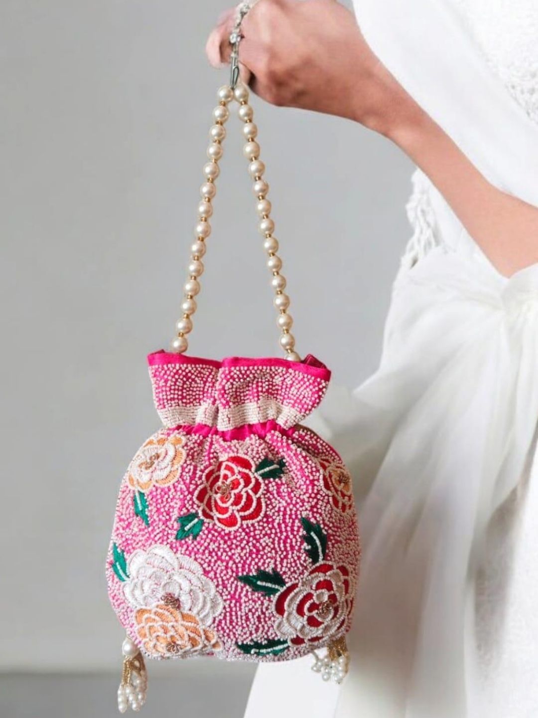 Ishhaara Pink Embroidered Luxury Potli Bag