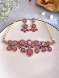 Ishhaara Pink Emerald Green Kundan Pearl Necklace Set