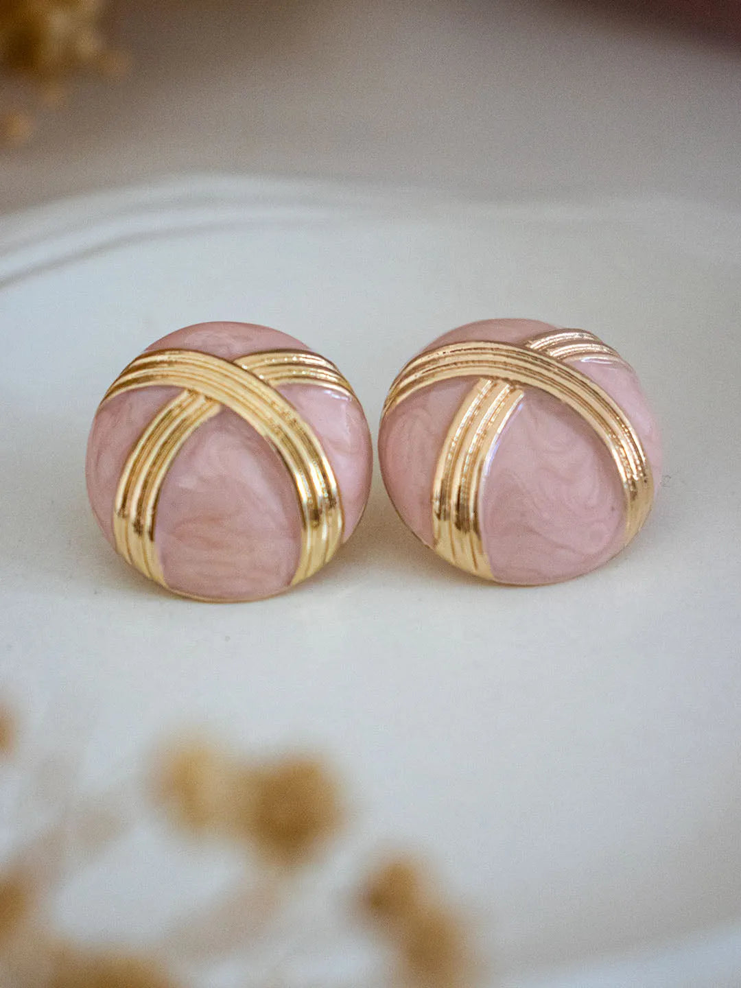 Ishhaara Pink Enamel Clip On Earrings