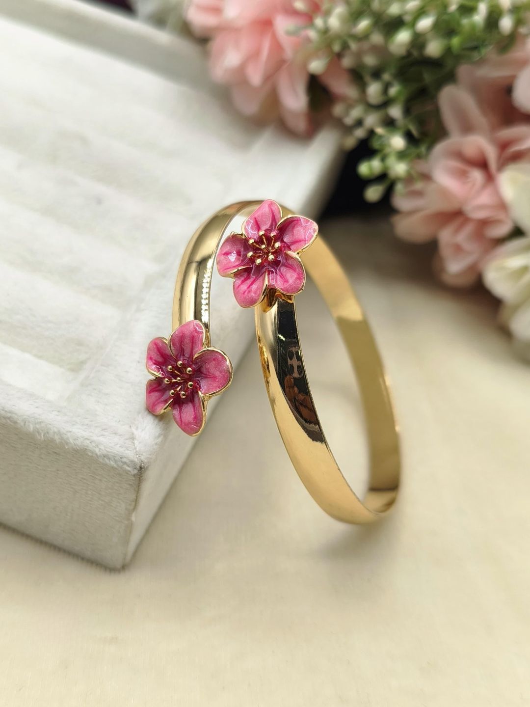 Ishhaara Pink Enamel Floral Handcuff