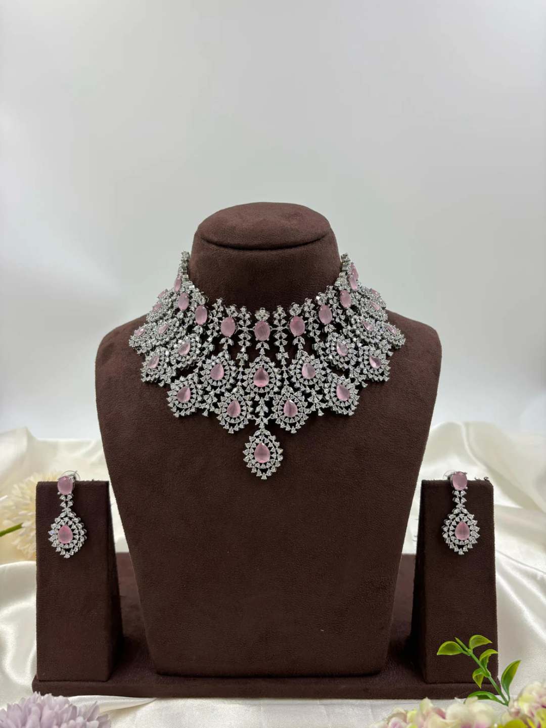 Ishhaara Pink Esha Cz Choker Necklace Set