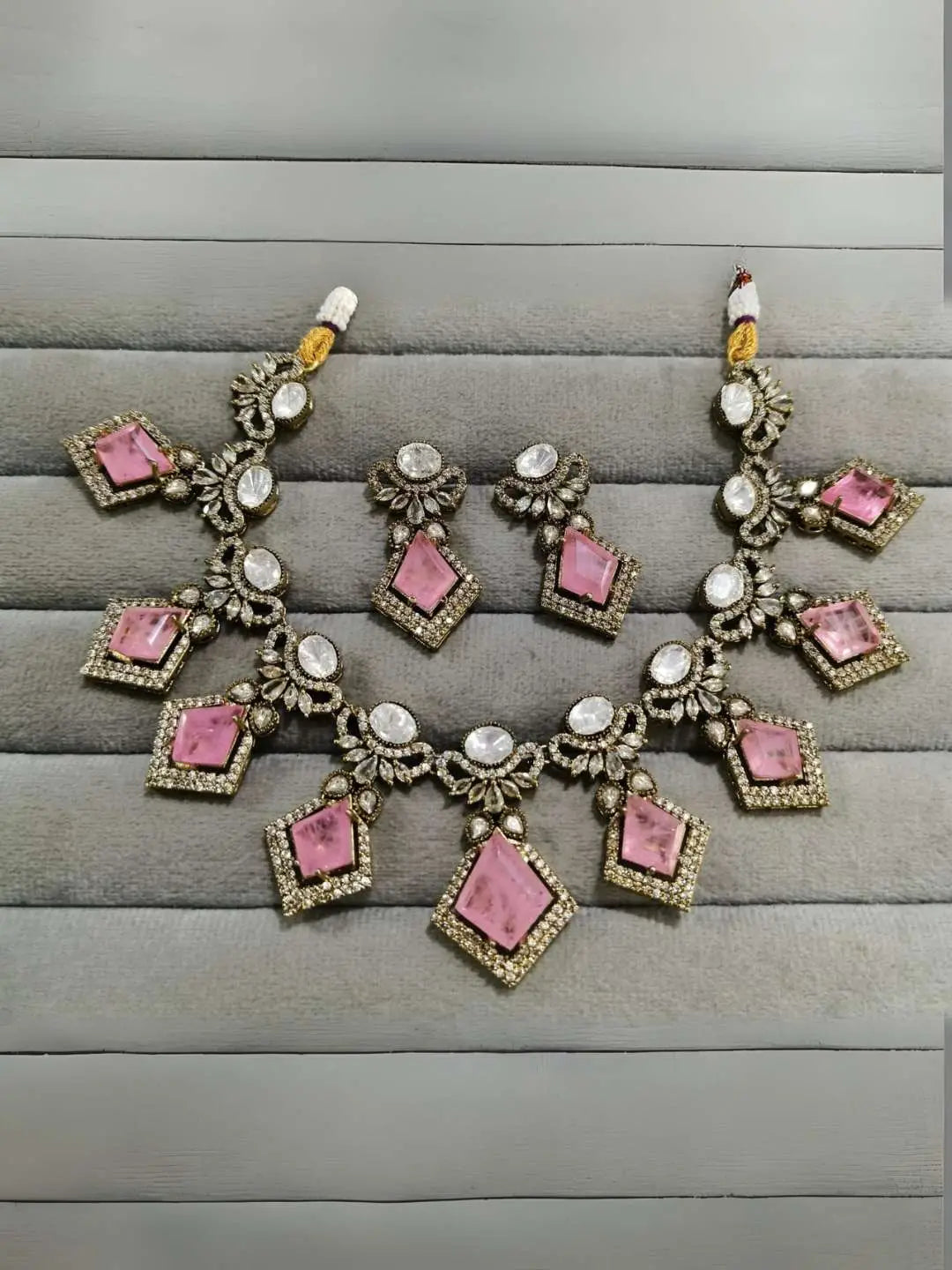 Ishhaara Pink Ethnic Polki Bridal Choker Earring Set