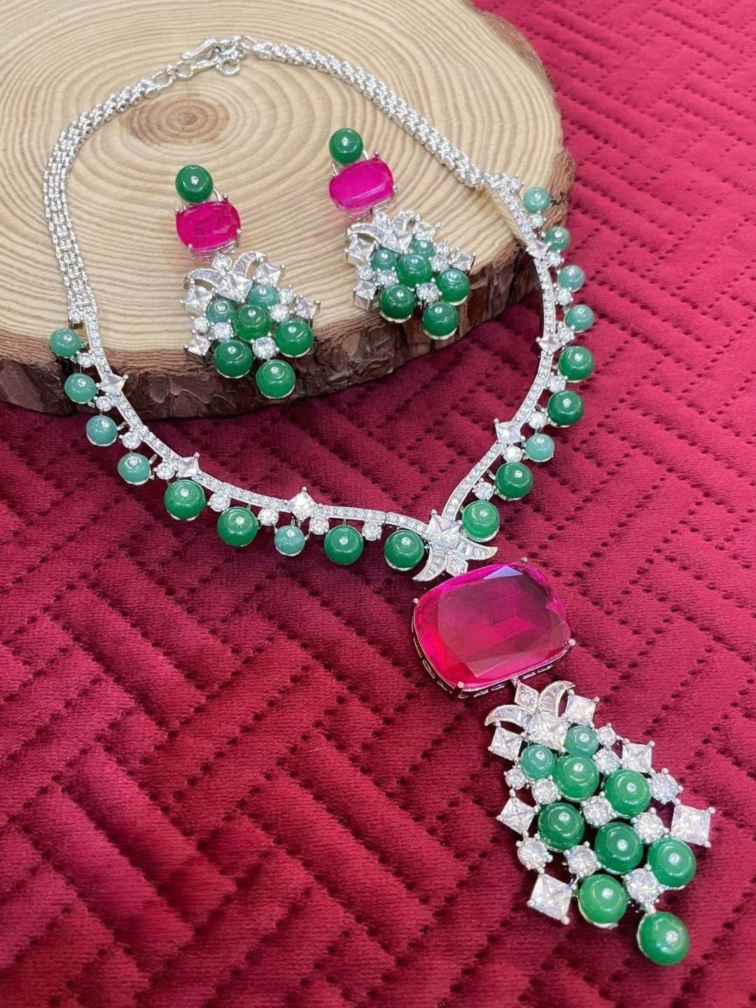 Ishhaara Pink Exclusive Premium Quality Designer Statement Zirconia Necklace