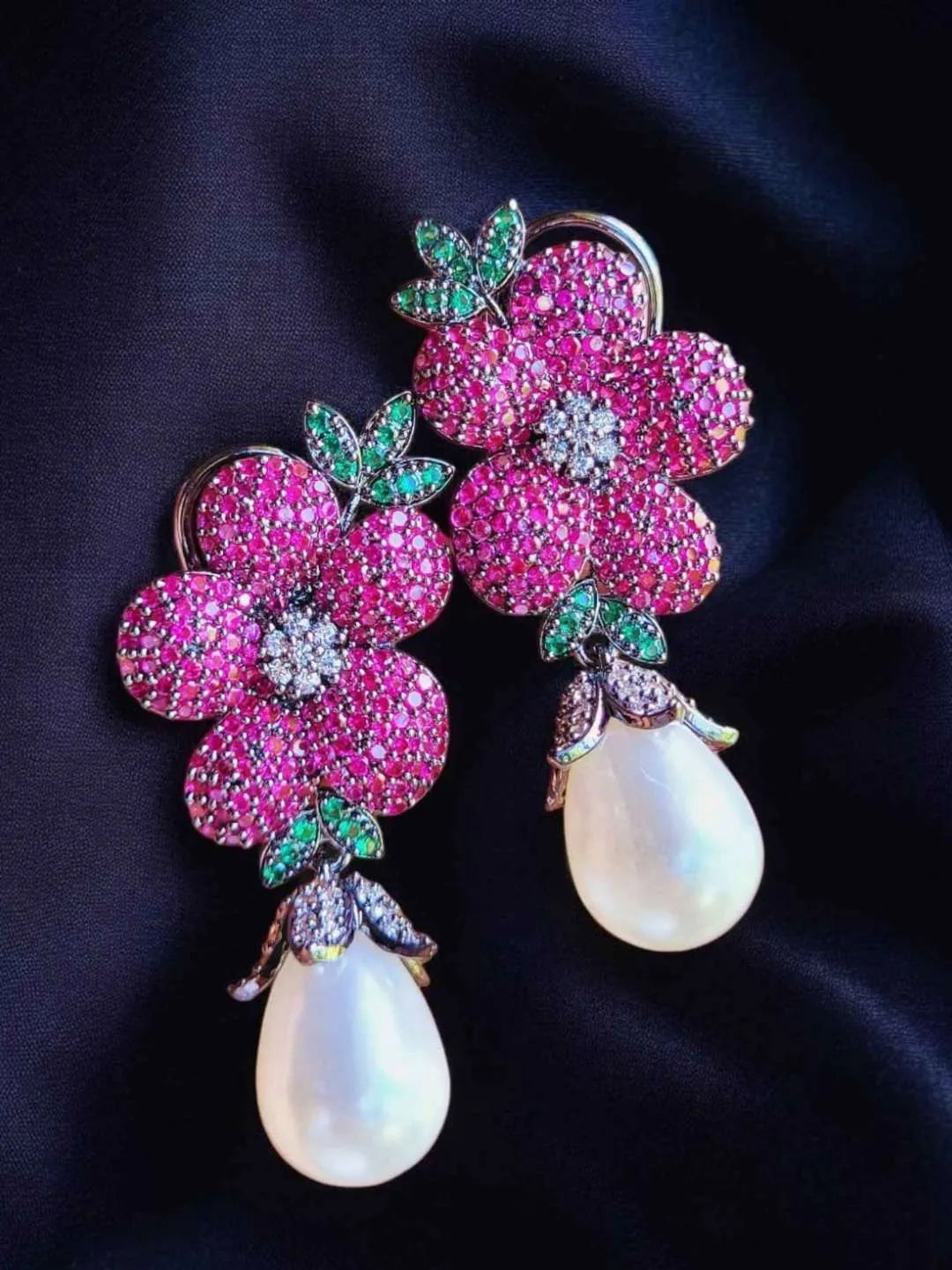 Ishhaara Pink Floral Pearl Earrings