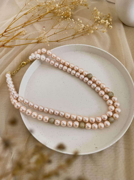 Ishhaara Pink Fresh Water 2 Line Pearl Mala