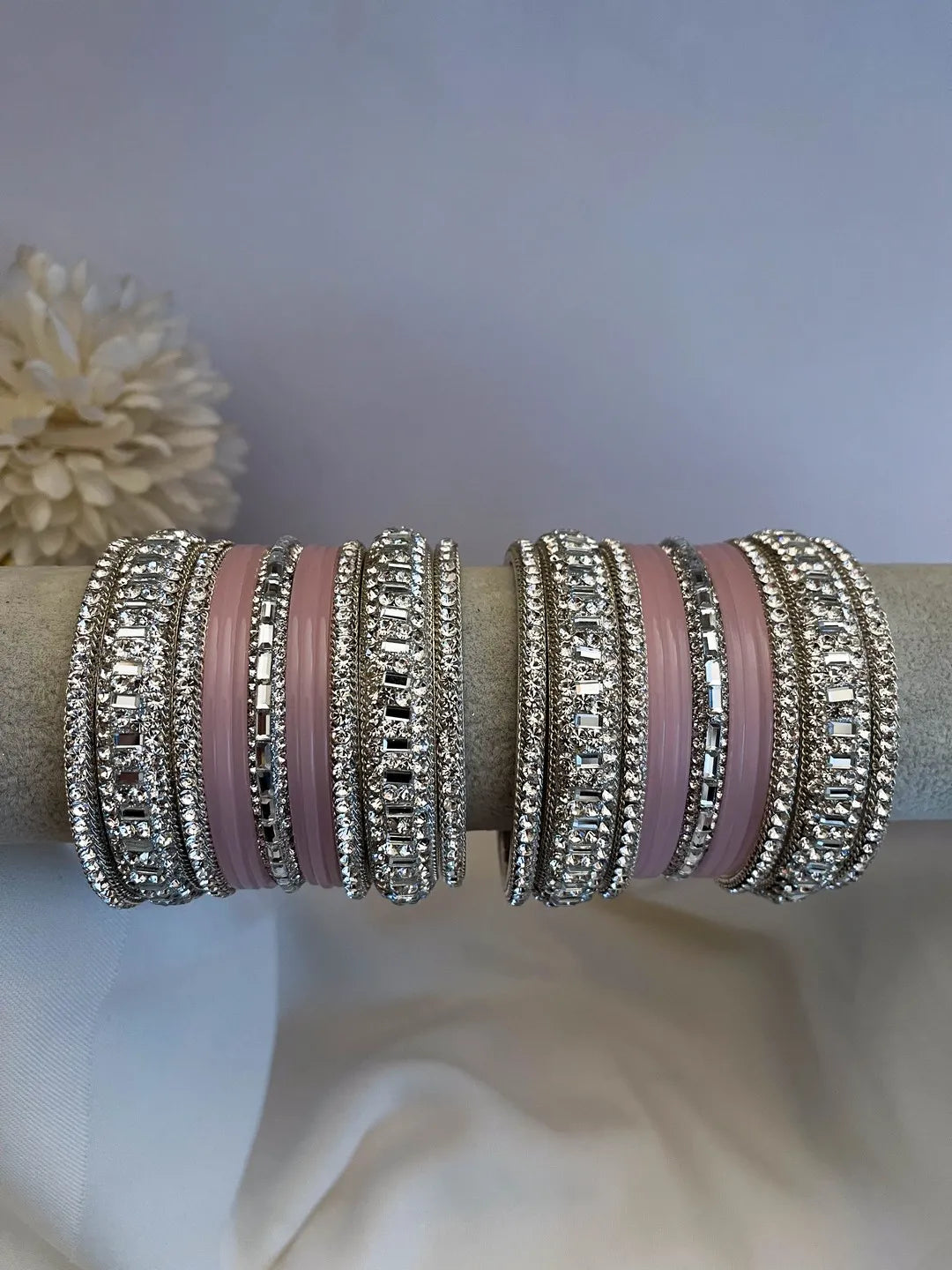 Ishhaara Pink Gemstone Studded Traditional Bangle Set