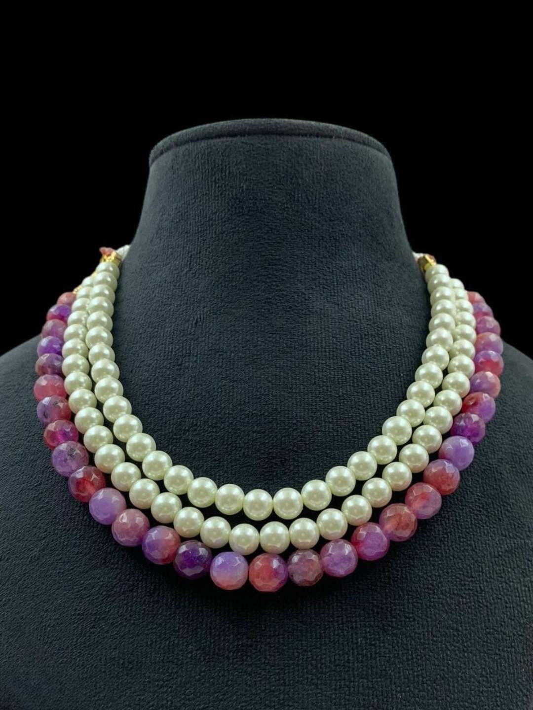 Ishhaara Pink Gemstones And Pearl Studded Layered Choker