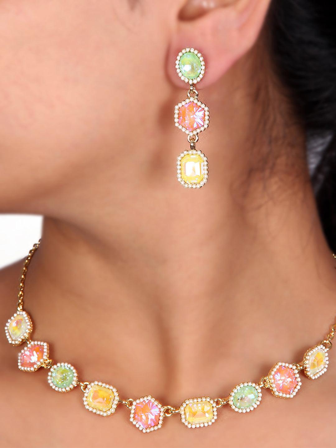 Ishhaara Geometric Drop Necklace Rouge