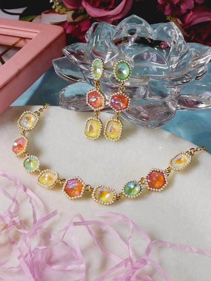 Ishhaara Geometric Drop Necklace Set Sea Side