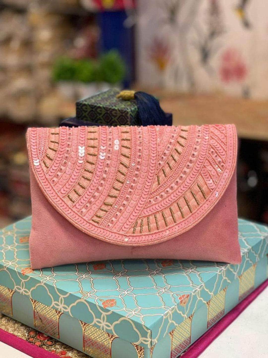 Ishhaara Pink Glitter Clutch Bag