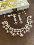 Ishhaara Pink Gold Finish Kundan Polki And Bead Choker Necklace Set