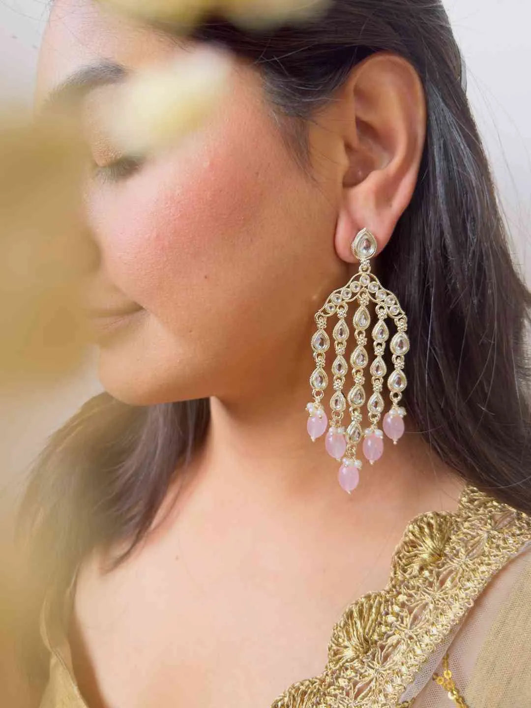 Ishhaara Pink Gold Plated Contemporary Drop Earrings