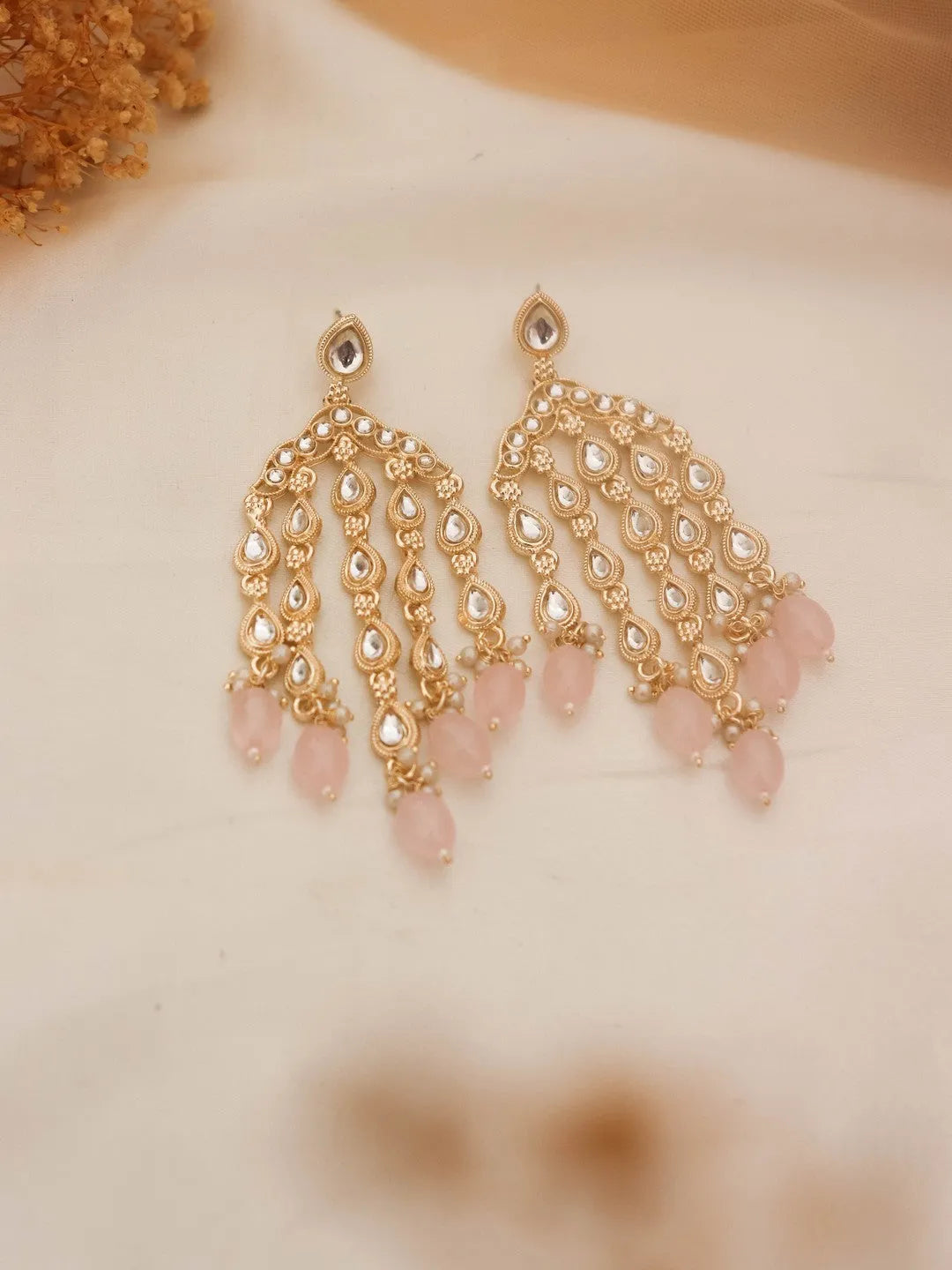 Ishhaara Pink Gold Plated Contemporary Drop Earrings