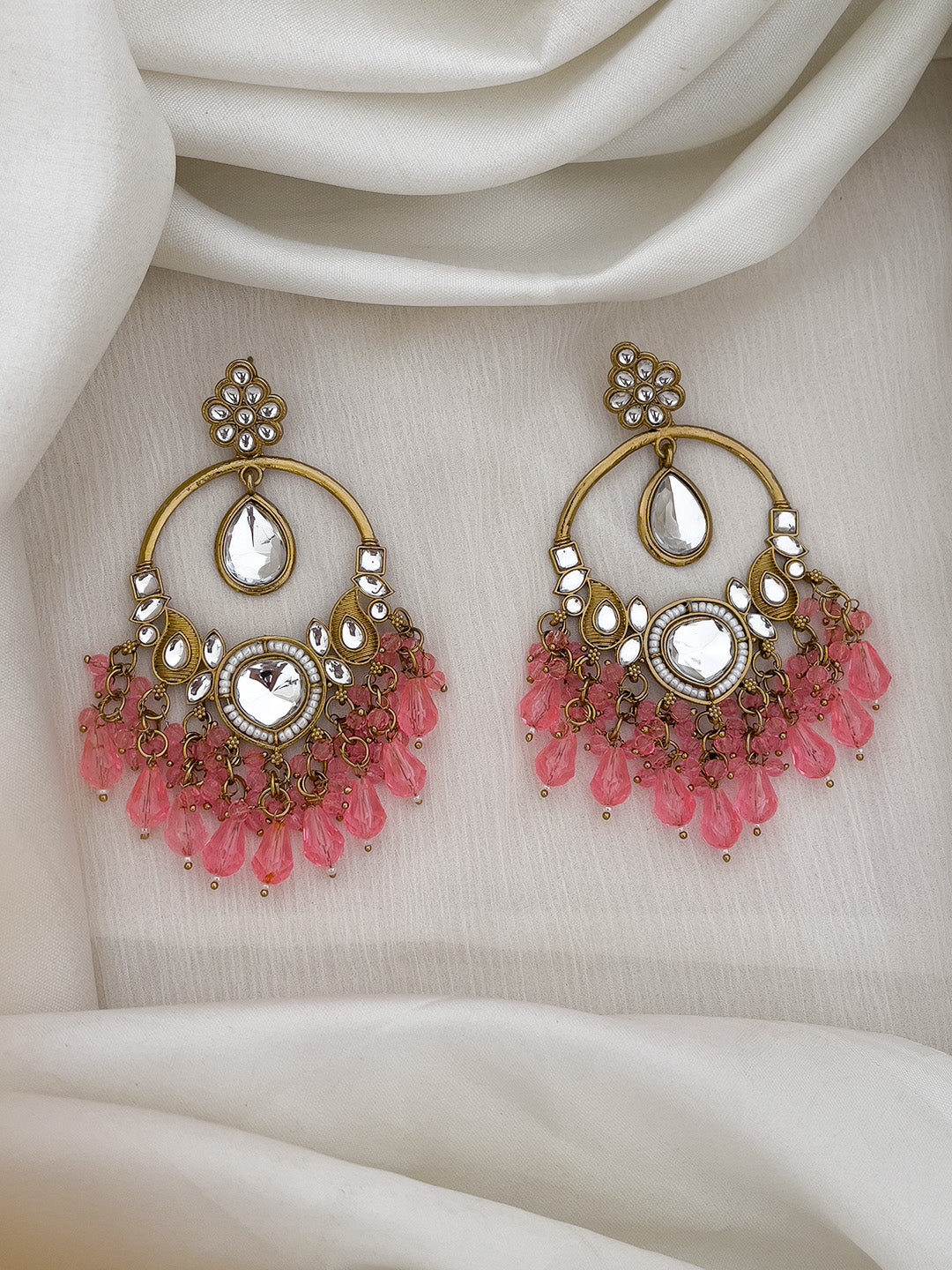 Ishhaara Pink Gold Plated Kundan Statement Earrings