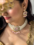 Ishhaara Pink Gold Plated Kundan Stone Embellished Necklace Set