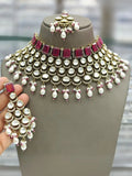 Ishhaara Pink Gold Plated Polki Kundan Stone And Pearl Choker Necklace Set